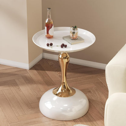 SKY-TOUCH Round Side Table, Slim-waisted Sofa Side Table, Modern Minimalist Style, Electroplated Metal Frame, Suitable For Small Spaces, Living Rooms, And Bedrooms, 39 * 39 * 55cm Black