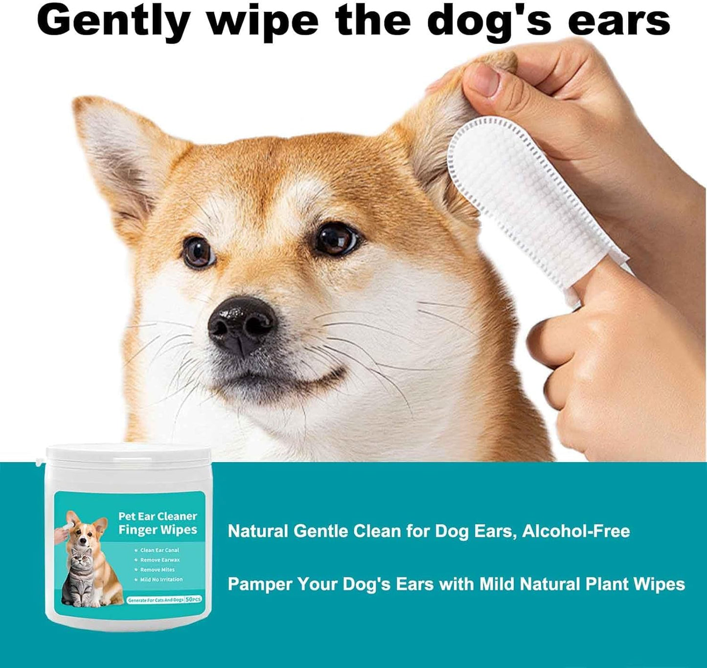 SKY-TOUCH Cat and Dog Ear Cleaning Wipes Disposable Pet Cleaning Wipes Gently Remove Odors Reduce Dirt and Earwax Buildup and Relieve Itching 50 PCS