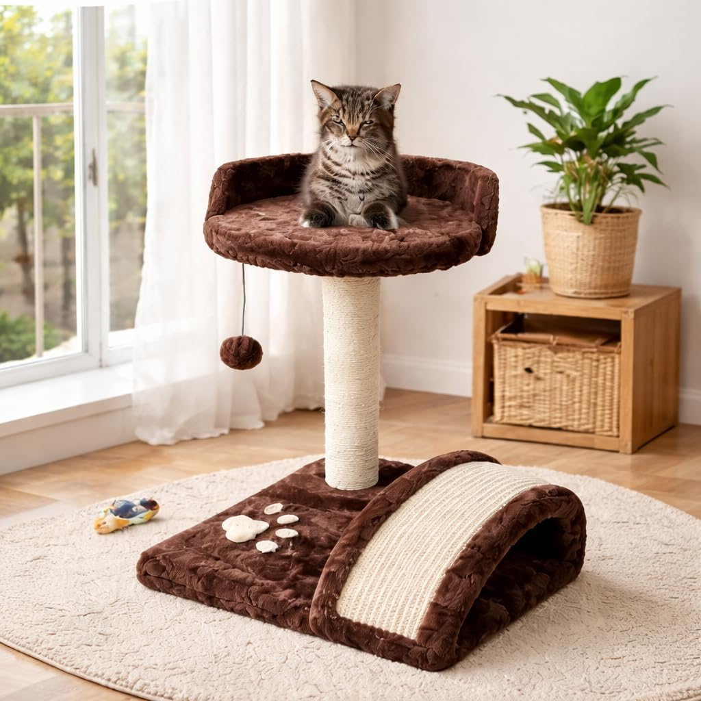 SKY-TOUCH Cat Tree Tower｜Durable Cat Condo with Sisal Scratching Posts｜Cozy Cat House,｜Embroidery & Resting Platforms for Indoor Use | Assembly accessories｜40×30×50cm,Gray