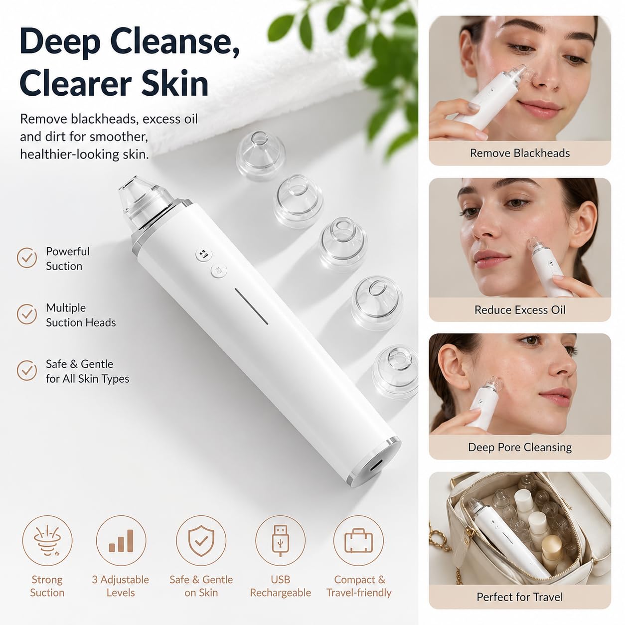 SKY-TOUCH Blackhead Remover Pore Vacuum with HD Camera, WiFi Visible Facial Pore Cleanser, Electric Blackhead Suction Tool with 6 Suction Heads & 3 Modes, USB Rechargeable