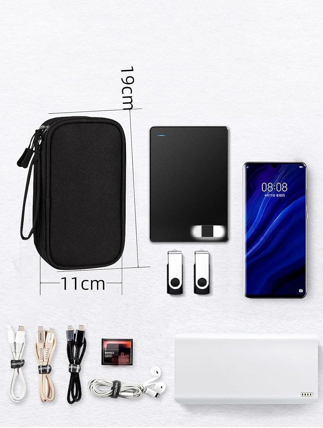 SKY-TOUCH Portable Waterproof Electronic Accessory Organizer Bag – Suitable for Cables, Chargers, Phones, Earphones, and More (Black)