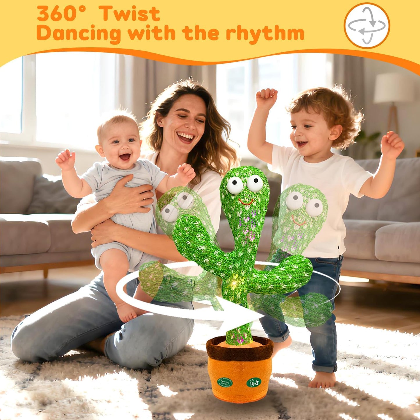 Dancing Mimicking Talking Cactus Toy,Funny Gift for Toddler 1 2 3 Year Old Boy Girl,Singing Record Repeat What You Say Light Up Baby Infant Toys 6-12 12-18 Months (Volume Adjustment)