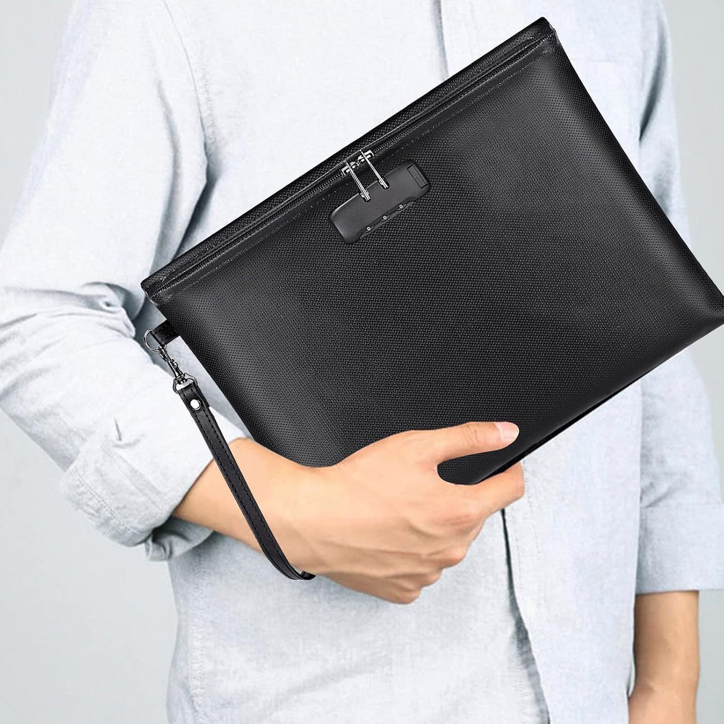 SKY-TOUCH Fireproof and Waterproof Document Bag (35 x 25 cm) – A Secure Storage Bag Featuring a Zipper Closure and Lock, Suitable for A4 Documents, Tablets, and Credit Cards Durable and Robust