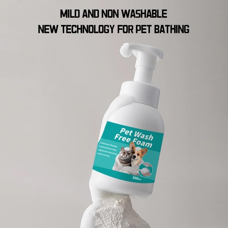 SKY-TOUCH Pet Waterless Shampoo Foam, 300 ml, No-Rinse Pet Cleaning Foam for Dogs & Cats, Dry Bath Foam for Daily Coat and Paw Cleaning
