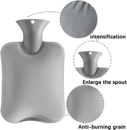 SKY-TOUCH Hot Water Bottle, Hot Water Bottle with Cover, 2L Large Capacity Hot Water Bag, Skin-Friendly Material and Long-Lasting Warmth Suitable for Children and Adults Bed Warmer Bag(Grey)
