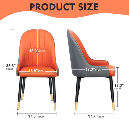 SKY-TOUCH Modern PU Leather Dining Chair, High Back with Soft Seat, Metal Side Legs, Orange, 45x43x90cm, Ideal for Kitchen, Dining Room, Living Room, and Vanity,1pcs