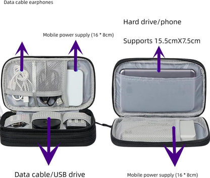 SKY-TOUCH Portable Waterproof Electronic Accessory Organizer Bag – Suitable for Cables, Chargers, Phones, Earphones, and More (Black)