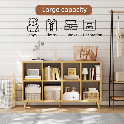 SKY-TOUCH 2-Tier 8-Cube Floor Standing Bookcase Organizer, Wooden Storage Cabinet with Multiple Compartments for Home Office Living Room, 120 x 30 x 72 cm