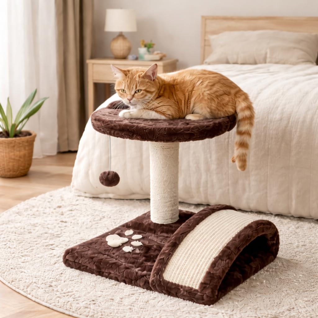 SKY-TOUCH Cat Tree Tower｜Durable Cat Condo with Sisal Scratching Posts｜Cozy Cat House,｜Embroidery & Resting Platforms for Indoor Use | Assembly accessories｜40×30×50cm,Gray