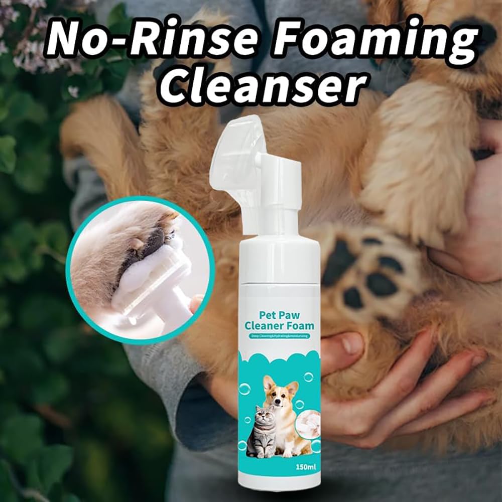 SKY-TOUCH Pet Paw Cleaner Foam Pet Foot Cleaning Foam Waterless with Silicone Brush, Natural Mild Formula, Dogs Cats Paw Care Accessories Paw Clean Odor Control Wash 150ML