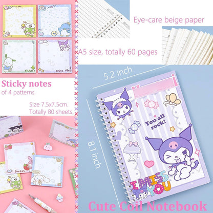 SKY-TOUCH Cute Kuromi School Supplies Stationery Gift Set, Including Gel Pens Notebook Pencil And Sticky Note for School Supplies Office Anime Gifts for Girls