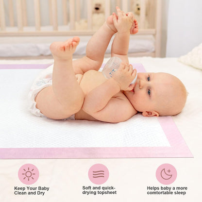 SKY-TOUCH 50 Pieces Baby Disposable Changing Mats,Waterproof Baby Changing Pads, 45x60 cm, Highly Absorbent Leakproof Changing Pad Baby, Ultra soft Diaper Changing Mat Underpads for Baby Pink