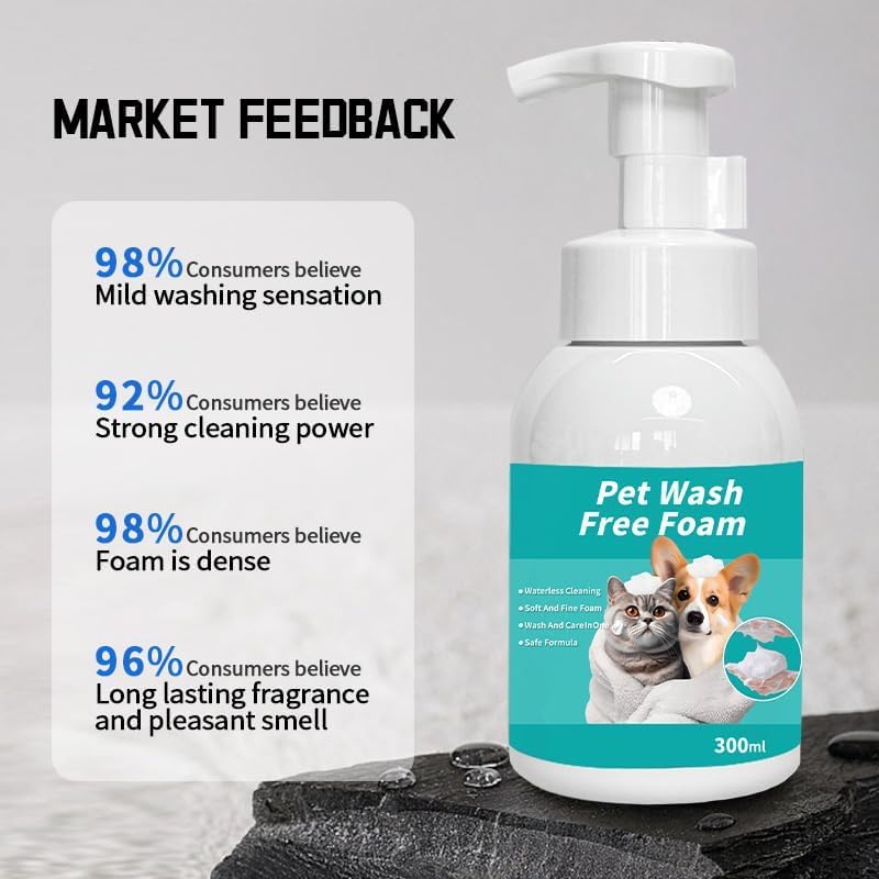 SKY-TOUCH Pet Waterless Shampoo Foam, 300 ml, No-Rinse Pet Cleaning Foam for Dogs & Cats, Dry Bath Foam for Daily Coat and Paw Cleaning