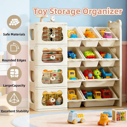 SKY-TOUCH Four-tier Toy Storage Rack, Children's toy Storage Rack And Bookshelf, Multi-functional Shelf With Drawers, Suitable for Toys And Books