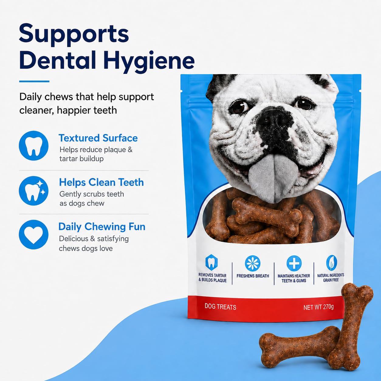 SKY-TOUCH Dog Treats, Bone Shape Dental Chews for Dogs, Long Lasting Chicken Flavor Chew Sticks, Durable Teeth Cleaning Snacks