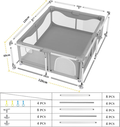 SKY-TOUCH Baby Playpen, Extra Large Playpen for Babies, Kids Safe Play Center for Babies with Breathable Mesh and Zipper Door，and Toddlers Gives Mommy a Break