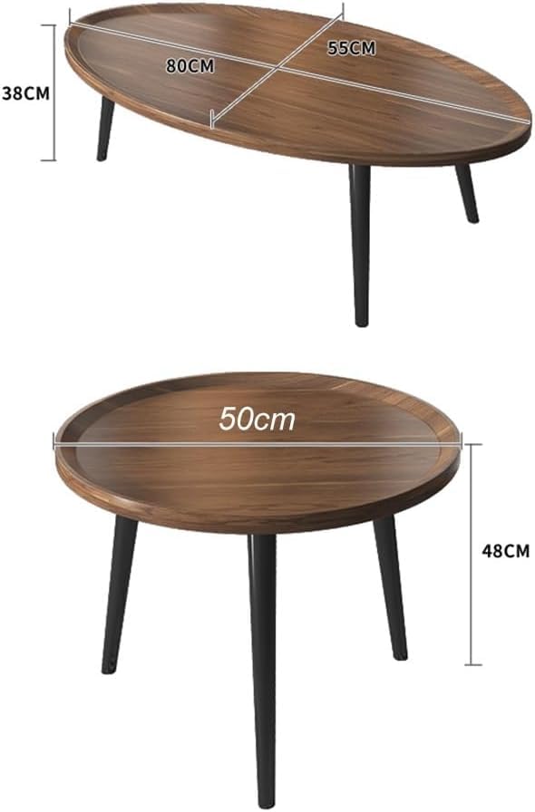 SKY-TOUCH Wooden Coffee Table Set – Modern Style Side Tables; Features Spacious Tabletops And Non-slip Tray Designs, With Steel Frames And Wooden Structures 50 x 50 x 47.5 cm & 80 x 55 x 38 cm