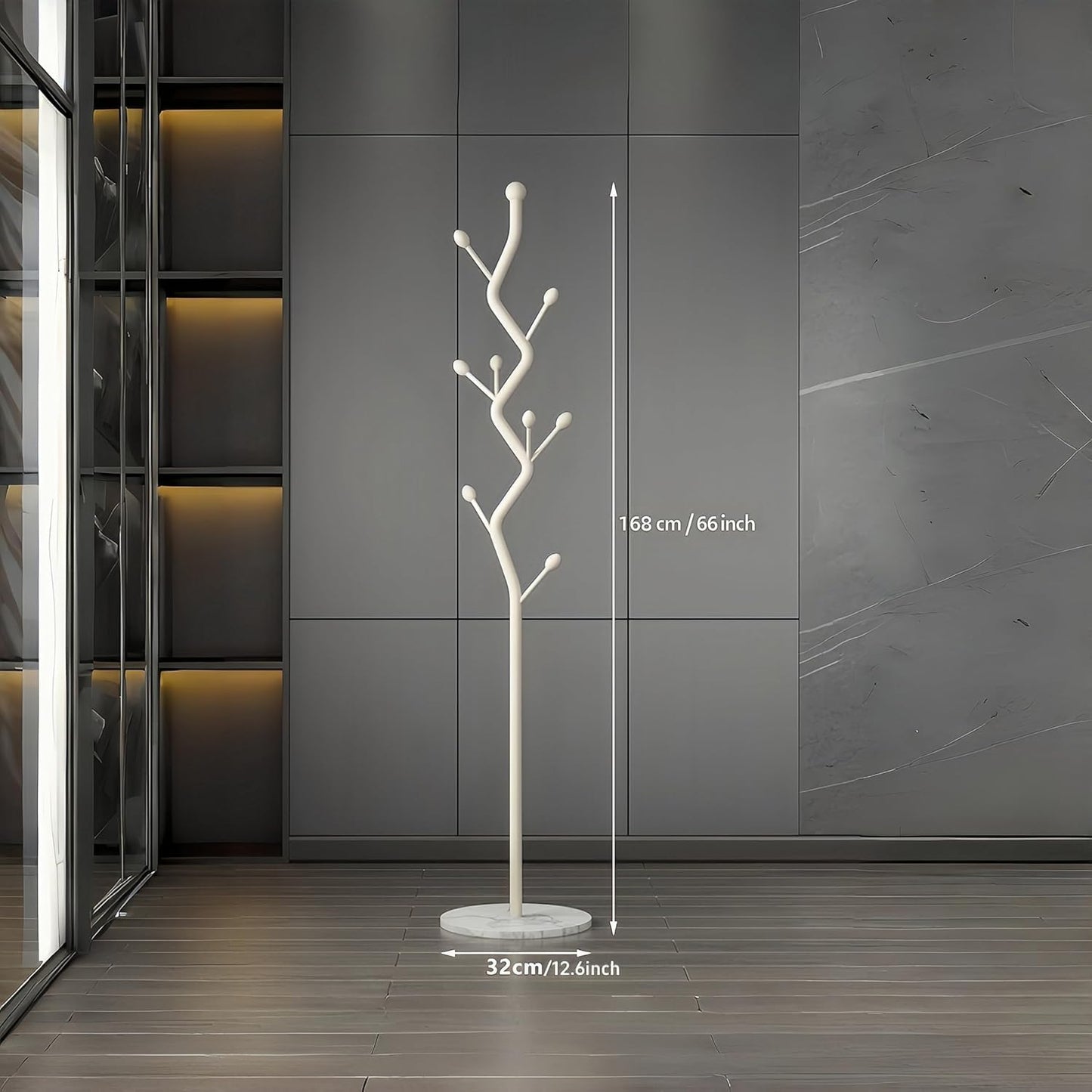 SKY-TOUCH Metal Coat Rack Stand, Freestanding Modern Coat Tree with Sturdy Marble-Look Base, Multi-Hook Hall Tree Organizer for Entryway, Hallway, Bedroom, Living Room, White, 27x27x170cm