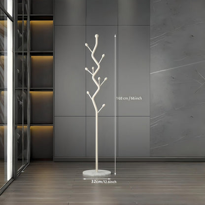 SKY-TOUCH Metal Coat Rack Stand, Freestanding Modern Coat Tree with Sturdy Marble-Look Base, Multi-Hook Hall Tree Organizer for Entryway, Hallway, Bedroom, Living Room, White, 27x27x170cm