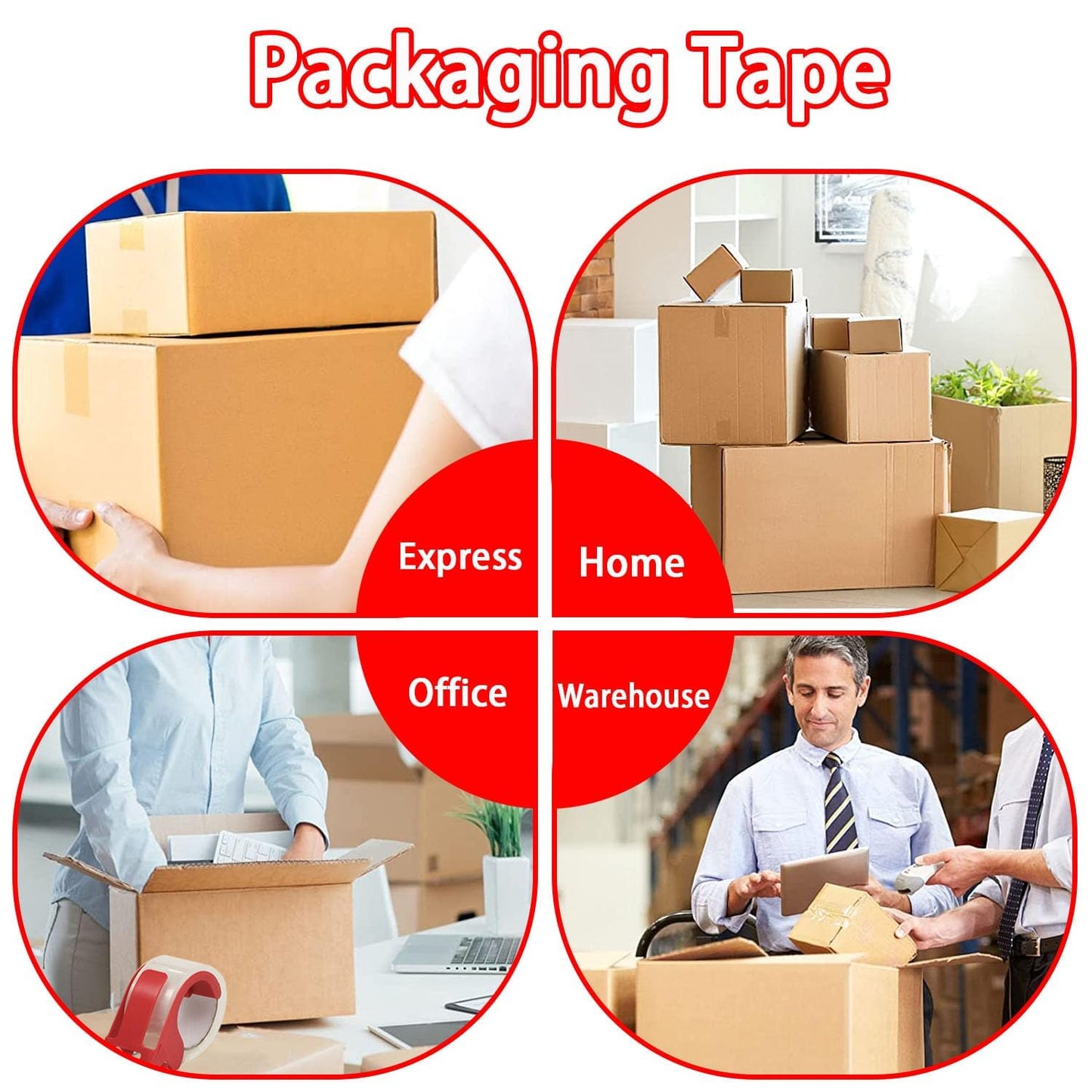 SKY-TOUCH Clear Packing Tape 6 Rolls with Free Dispenser, 4.8cm x 60Y, BOPP Tape, 45mic Thickness, Strong and Durable for Shipping, Moving, Office & Storage