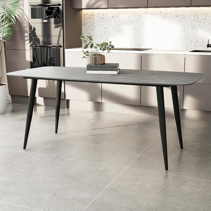 SKY-TOUCH New upgrade Modern Kitchen Dining Table,Rock Board Desktop Dining Table 140×80×75cm,Wooden Board Stably Connect to Desktop,Black Iron Table Legs - Installation Instructions Inside