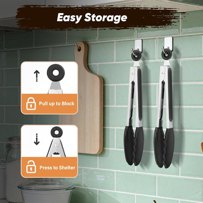 SKY-TOUCH 2 Pack Kitchen Food Tongs for Cooking, 9 Inch Non-Stick Silicone and Metal Tongs Easy Grip Locking Salad Tong Heat Resistant for BBQ Cooking Barbecue Steak and Serving Food Non Stick