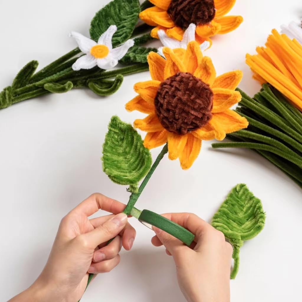 SKY-TOUCH Flower Pipe-Sunflower Stick Craft Kit: 440 Thickened Pipe Sticks In 5 Mixed Colors Includes Floral Wire And Ribbon Perfect for DIY Bouquet Making, Suitable For Birthdays, Graduations