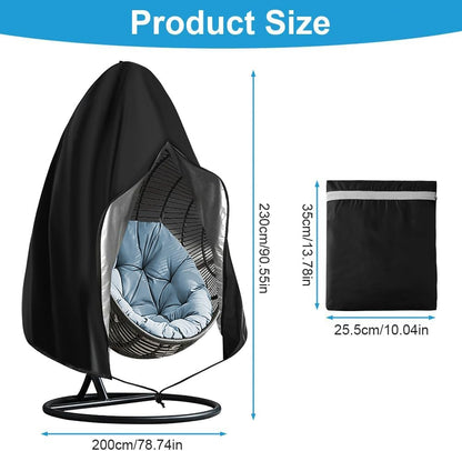 SKY-TOUCH Hanging Egg Chair Cover, 230*200cm 210D Oxford Fabric Swing Chair Cover with Zipper, Waterproof Heavy Duty Windproof Furniture Protector for Outdoor Patio Garden (Black)