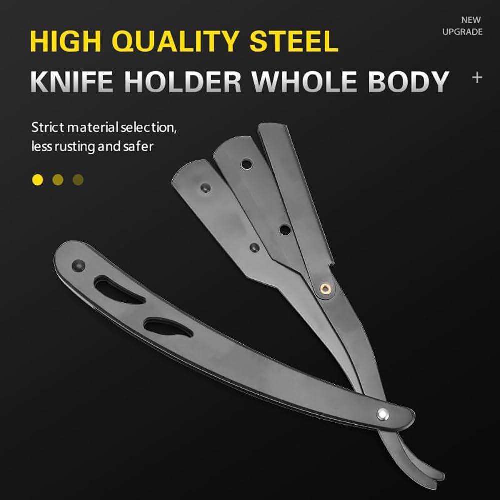 SKY-TOUCH Men's Straight Razor Set, Professional Straight Razor, 10 Replaceable Stainless Steel Blades, Includes Leather Case, Professional Barber Razor, Close Shave, 100% Stainless Steel, Black