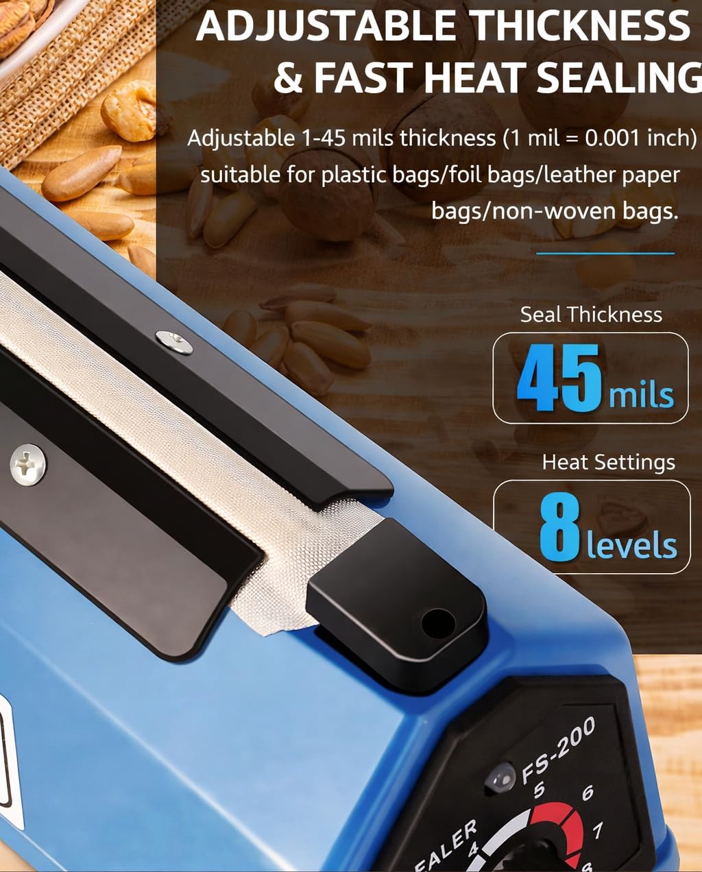 SKY-TOUCH Heat Sealer Pulse-type Manual Heat Sealing Machine, 20cm Plastic Bag Sealing Machine, Suitable for PP, PE Plastic Bags, and Food Aluminum Foil Bags