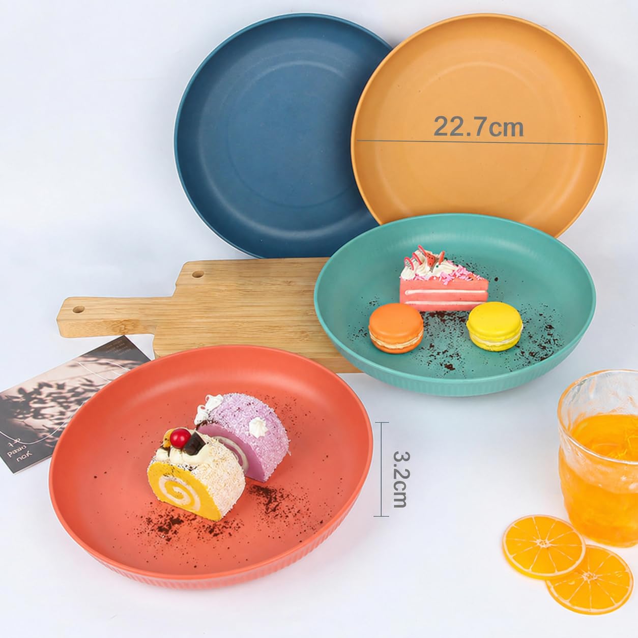 SKY-TOUCH 4 Pack Wheat Straw Plates, Reusable Unbreakable Plates with 3D Textured Stripe Design, BPA-Free Dishwasher Safe Dinner Plates for Salad Dessert Snacks Kitchen Dining
