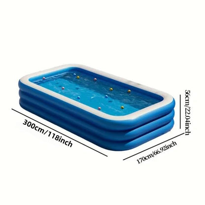 SKY-TOUCH Inflatable Paddling Pool, 3 Rings Large Rectangular Family Swimming Center for Kids Toddlers Adult, Indoor Outdoor Garden Swimming Pool,Blue (300x170x56cm)