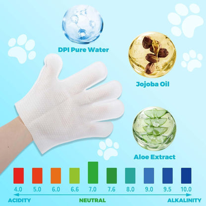 SKY-TOUCH 12Pcs Extra Thick Pet Washing Glove Wipe, Rinse-Free Cleaning & Deodorizing Bathing Mitts, Hypoallergenic Grooming Gloves, Moisturizing & Odor Control for Cat & Dog Daily Care and Travel