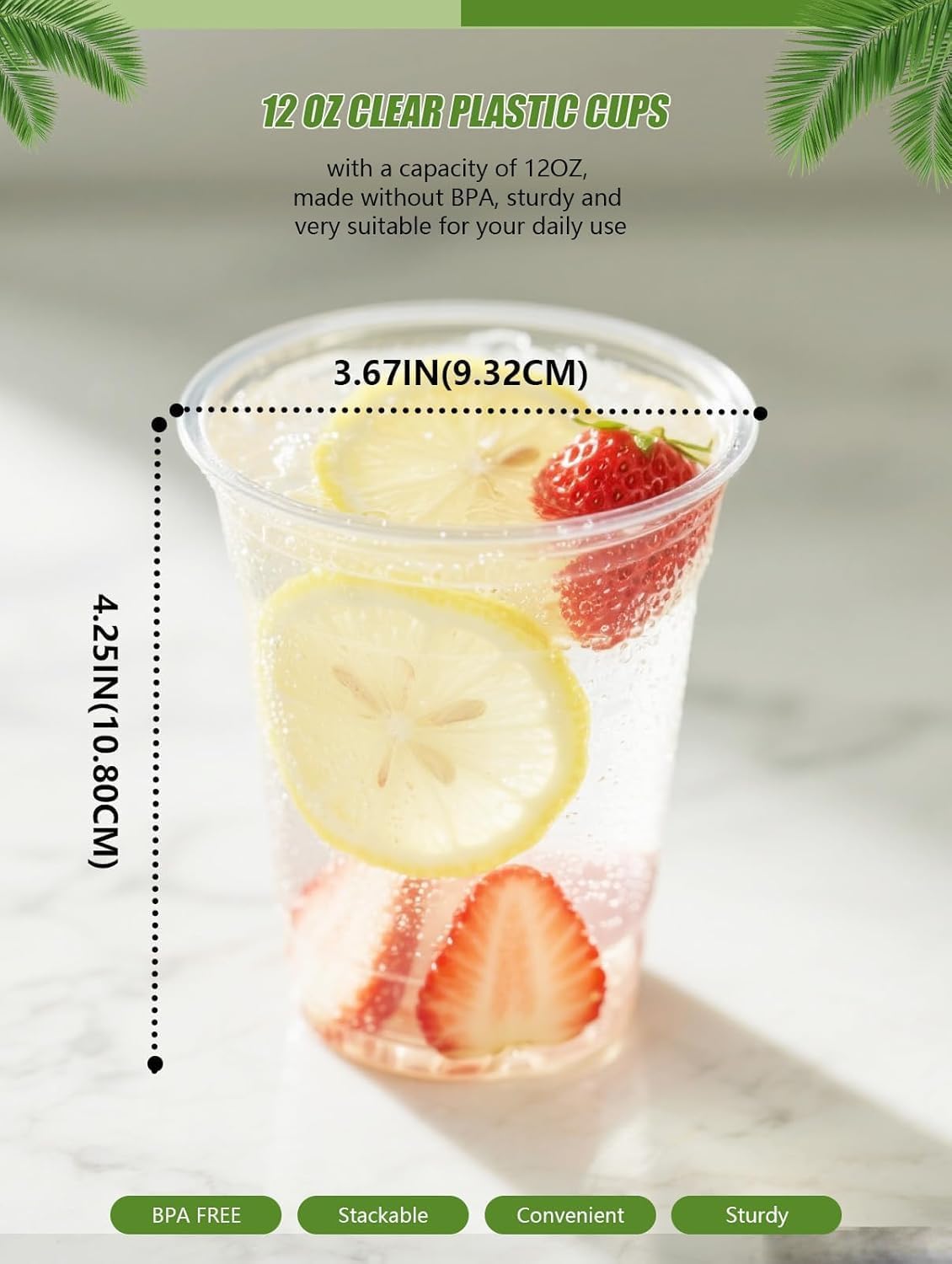 Sky-Touch 360ml Clear Plastic Cups - 100pcs Cold Party Drinking Cups Suitable for Iced Coffee, Smoothies, Milkshakes, and Other Cold Drinks - Transparent