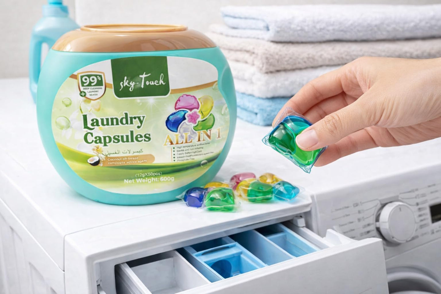 SKY-TOUCH Active 6in1 Laundry Capsules, كبسولات الغسيل, Lavender Freshness, Removes 99 Types of Stains, 50 Capsules