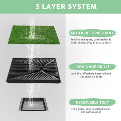 SKY-TOUCH Dog Potty Tray with Artificial Grass Pad, 3-Layer Washable Puppy Pee Training Toilet with Drawer, Indoor Pet Urine Mat for Small Medium Dogs, 51 x 64 x 6 cm