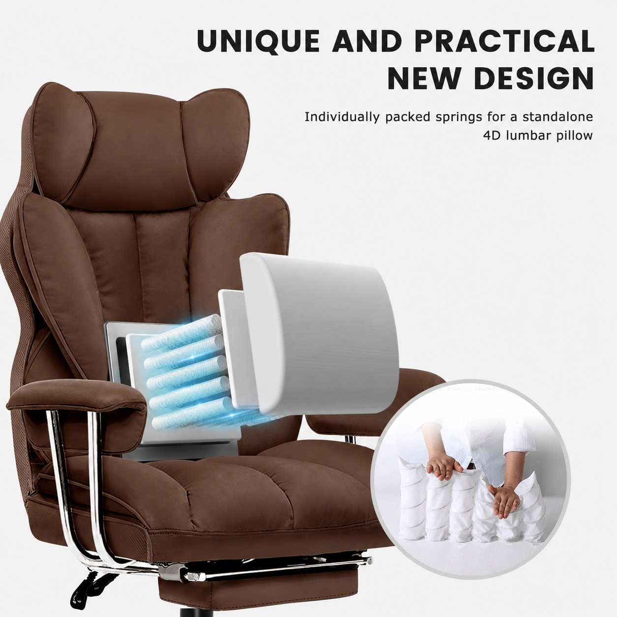 SKY-TOUCH Executive Office Chair with Lumbar Support & Leg Rest, Adjustable Height Leather Computer Chairs, Wide Seat Desk Chair for Home Office Work, Comfy, Recliner, Coffee - 67x70x125cm