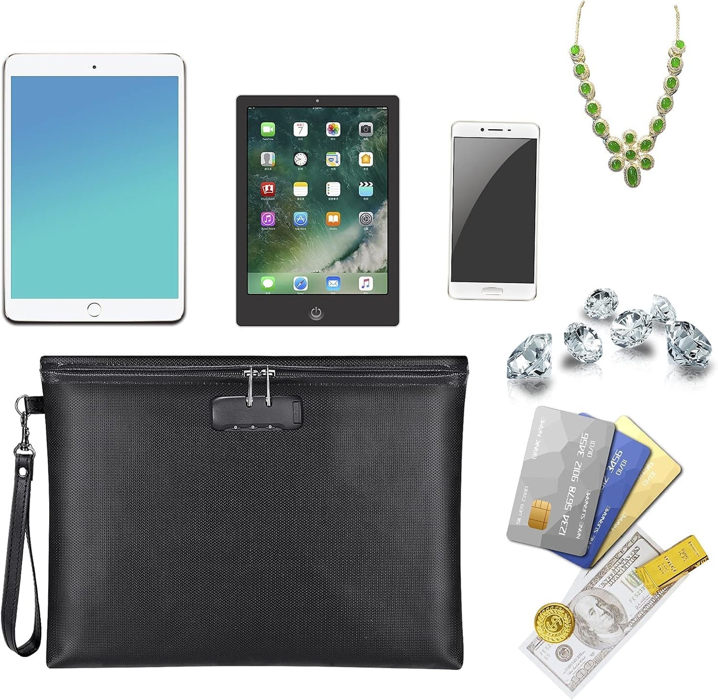 SKY-TOUCH Fireproof and Waterproof Document Bag (35 x 25 cm) – A Secure Storage Bag Featuring a Zipper Closure and Lock, Suitable for A4 Documents, Tablets, and Credit Cards Durable and Robust