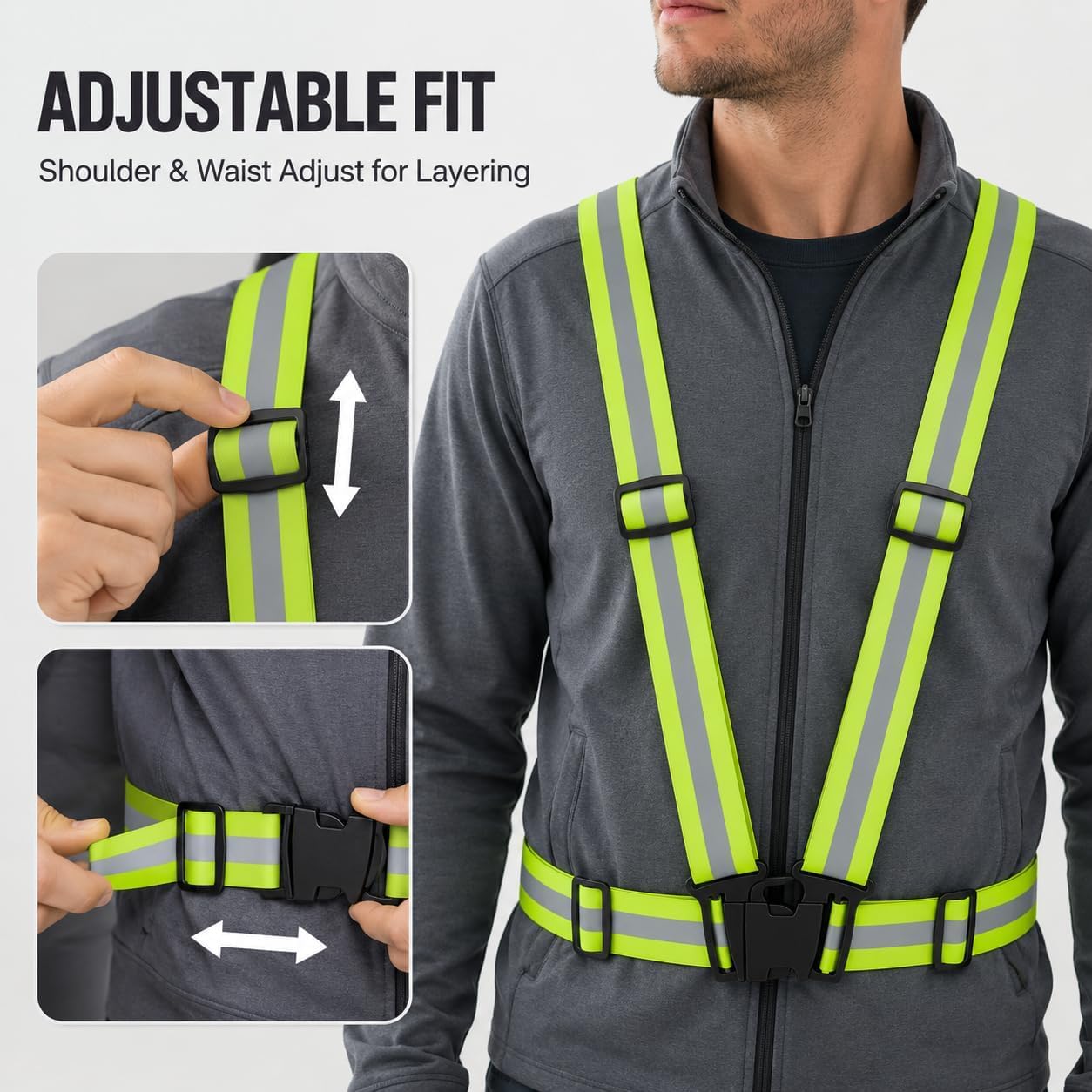 SKY-TOUCH Reflective Safety Harness/Elastic Safety Vest—Designed for Walking, Jogging, and Hhiking Lightweight Breathable and Adjustable Elastic Strap Width: 4 cm Reflective Strip Width: 1.5 cm Green