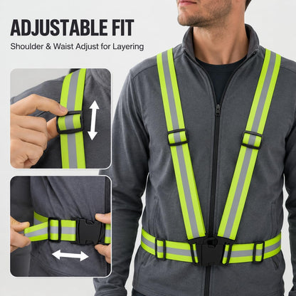 SKY-TOUCH Reflective Safety Harness/Elastic Safety Vest—Designed for Walking, Jogging, and Hhiking Lightweight Breathable and Adjustable Elastic Strap Width: 4 cm Reflective Strip Width: 1.5 cm Green