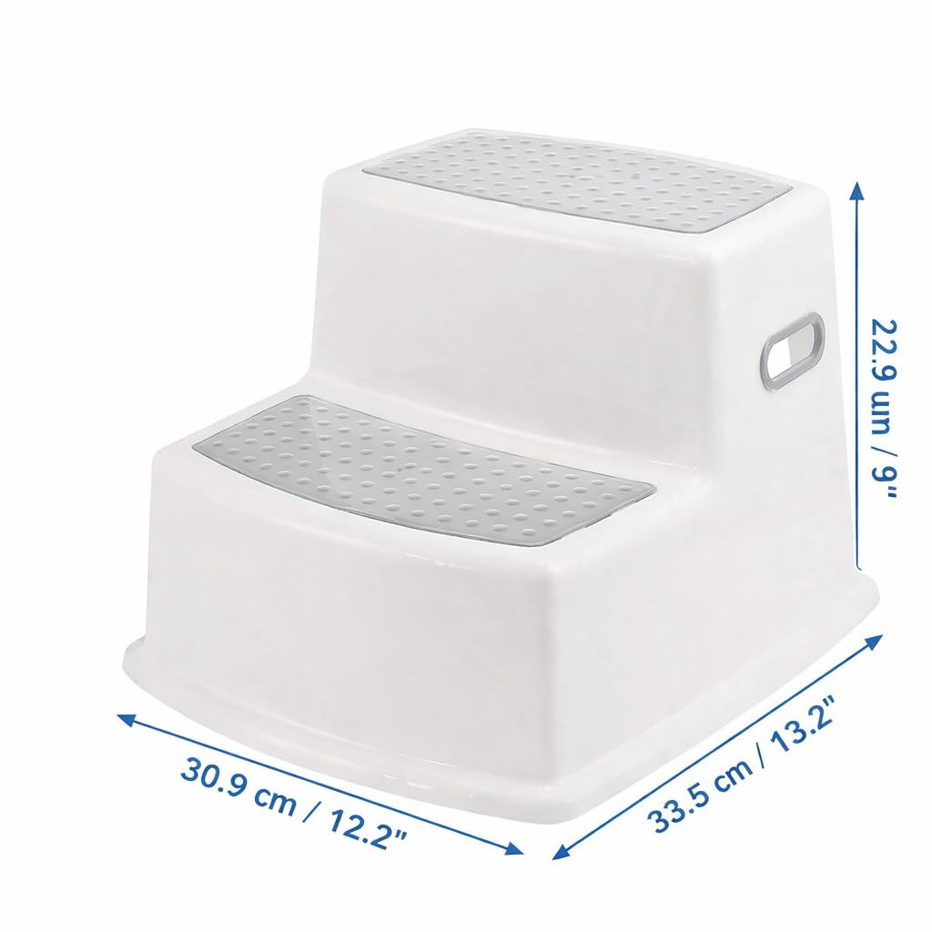 SKY-TOUCH Toddler Step Stool for Bathroom Sink and Toilet Potty Training, Non-Slip Plastic Double up Stepping for Baby Kids, Grey White 30.9x33.5x22.9cm