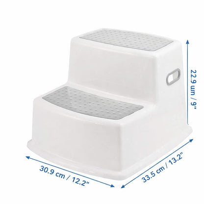 SKY-TOUCH Toddler Step Stool for Bathroom Sink and Toilet Potty Training, Non-Slip Plastic Double up Stepping for Baby Kids, Grey White 30.9x33.5x22.9cm