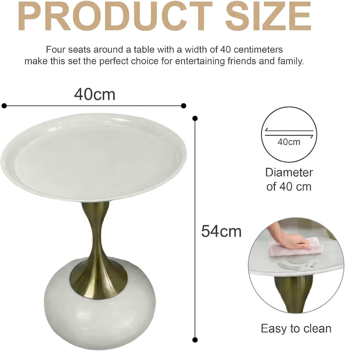 SKY-TOUCH Round Side Table, Slim-waisted Sofa Side Table, Modern Minimalist Style, Electroplated Metal Frame, Suitable For Small Spaces, Living Rooms, And Bedrooms, 39 * 39 * 55cm Black