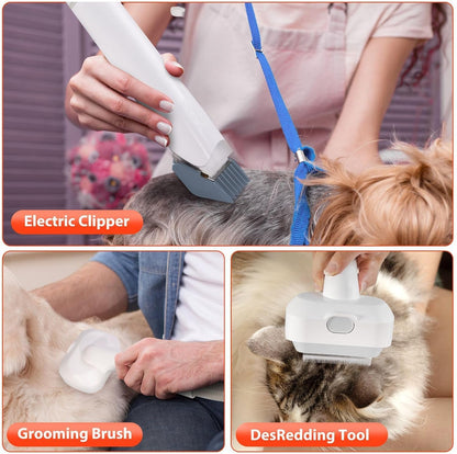 SKY-TOUCH Pet Grooming Kit and Hair Vacuum, 12 in 1 Shedding Grooming Kit, 2L Large Capacity Low Noise Hair Remover Supplies for Dogs & Cats, Professional Grooming Shedding Tools