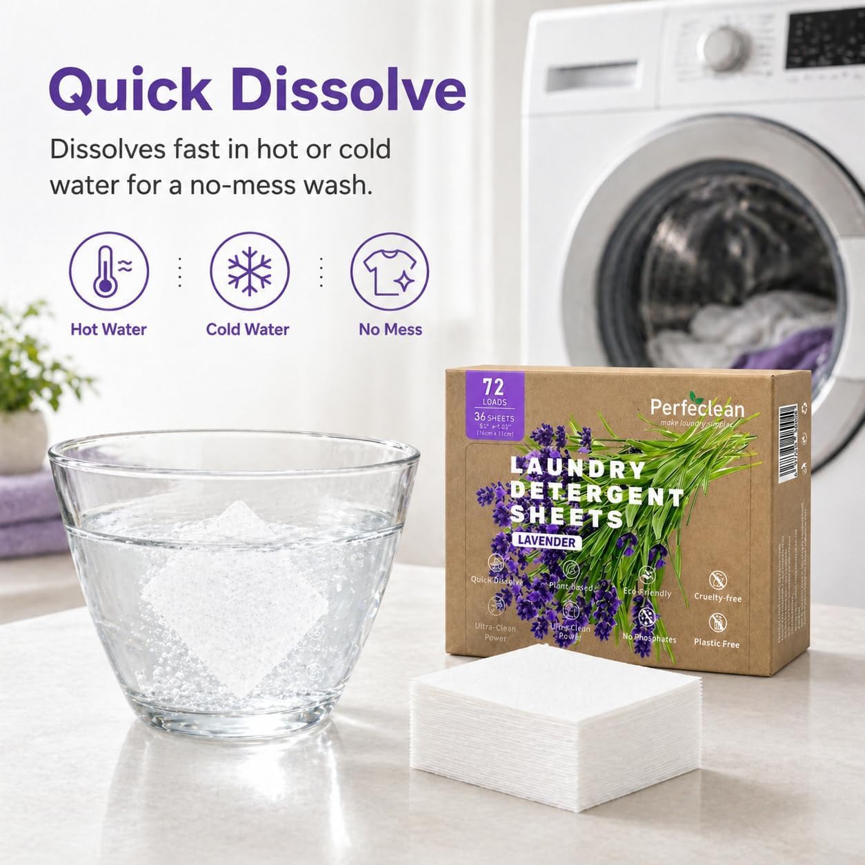 SKY-TOUCH 36pcs High-Strength Laundry Detergent Sheets, Lavender Scent Suitable for Dormitories, Universities, Homes, Hotels Travel