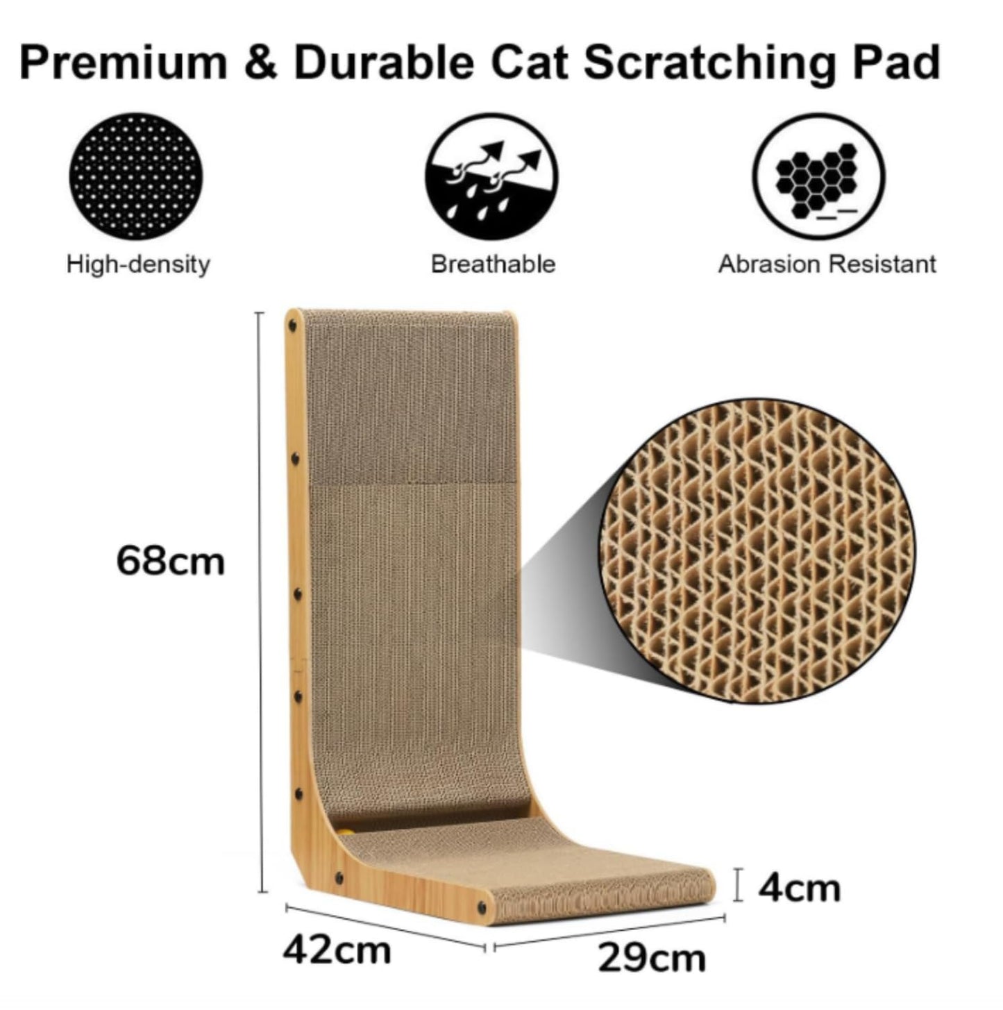 SKY-TOUCH L Shape Cat Scratcher, Large 26.8'' Vertical Cat Scratchers with Ball Toy, Cardboard Scratch Pad for Indoor Cats, Wall and Couch