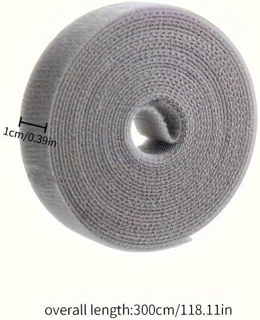 SKY-TOUCH 3 Meter Self-adhesive Velcro Cable Ties, 1CM Wide, Reusable, Strong Adhesive Backing, Cut To Length. Suitable for Cable Management, Home, Office, and Car Storage Gray