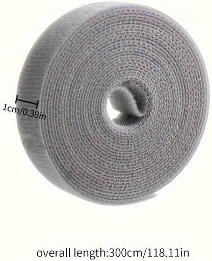 SKY-TOUCH 3 Meter Self-adhesive Velcro Cable Ties, 1CM Wide, Reusable, Strong Adhesive Backing, Cut To Length. Suitable for Cable Management, Home, Office, and Car Storage Gray