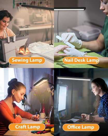 SKY-TOUCH LED Desk Lamp with Clamp, Clip on Light for Office Desk, Eye-Caring Task Lamp with 5 Colour Temperatures and 5 Brightness Levels, for Study, Craft, Bedside, Black - USB Connector