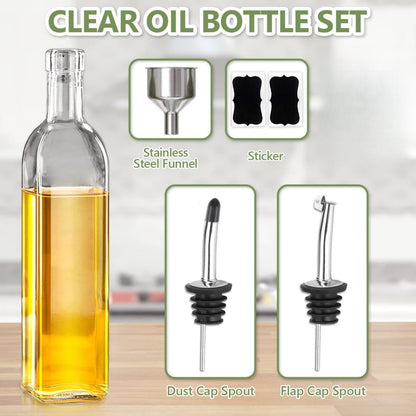 SKY-TOUCH 2 Pcs Oil Dispenser Bottles, 500ml Glass Olive Oil Dispenser Bottle and Vinegar Dispenser Set with Pourers, Funnel and Labels